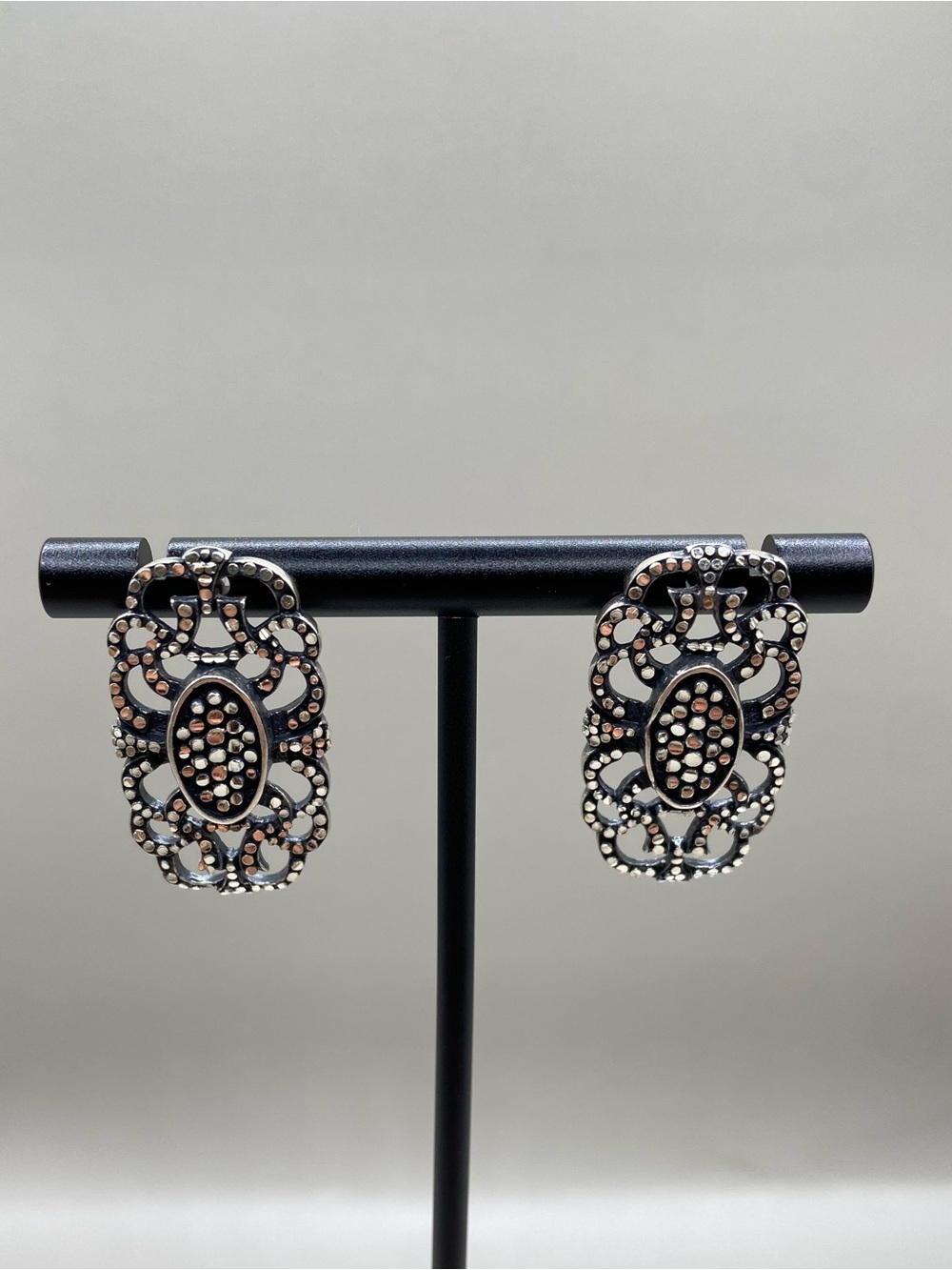 Sterling Silver Silver Cloud Filigree Shiny Dot Post Earrings